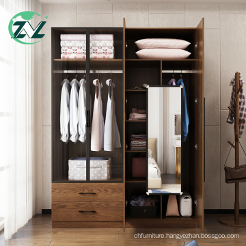 Wooden Clothes Cabinet Wardrobe Set With Glass Door